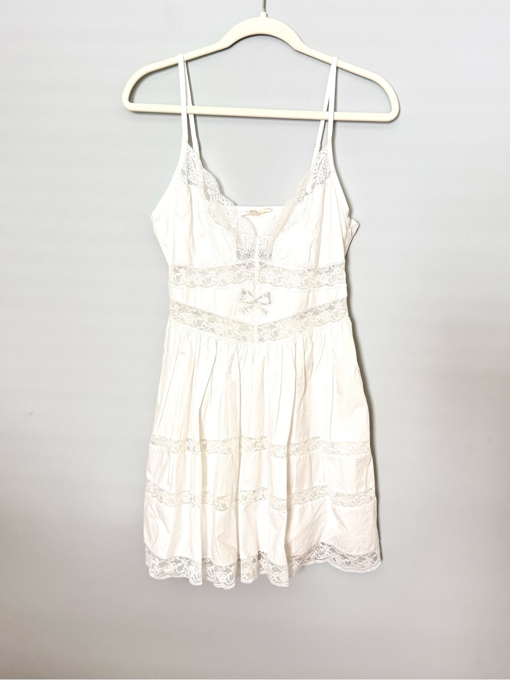 LoveShackFancy Zima Dress Optic White Cotton Lace Bow Mini Sundress, Romantic - Picture 6 of 11